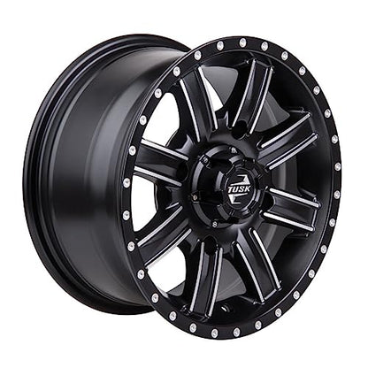 (2 Pack) 4/156 Tusk Cascade Wheel 12x7 4.0 + 3.0 Machined/Black For Yamaha RAPTOR 700 2006-2025