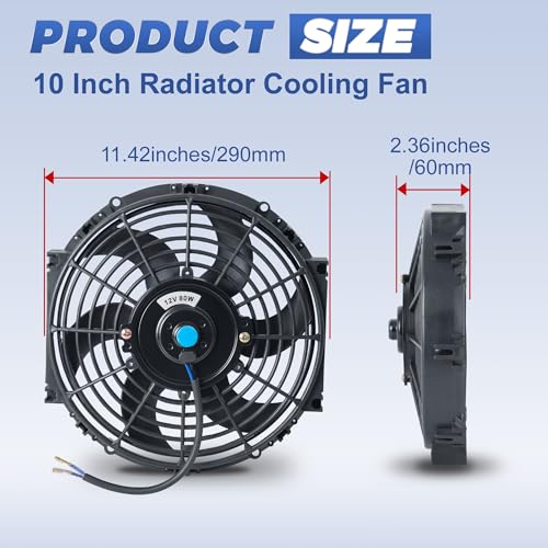 10 Inch 10” Black Universal Electric Radiator Slim Fan 12V 80W High Performance Cooling Push Pull w/Mounting Kit 2PCS - size: 10” 2PCS