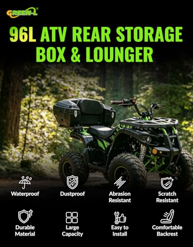 Green-L 96L Universal ATV Rear Rack Cargo Storage Box Trunk Luggage with Passenger Backrest Pad - size: #1-96L