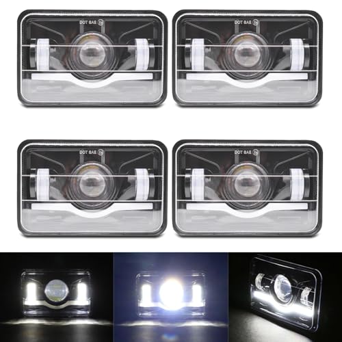 4x6 LED Headlights, Compatible with 1991-1997 Pontiac Firebird Trans Sport, Black, Clear Lens, Waterproof, Universal Fit, Car, Truck, Motorcycle, H4651 H4652 H4656 H4666, Headlights
