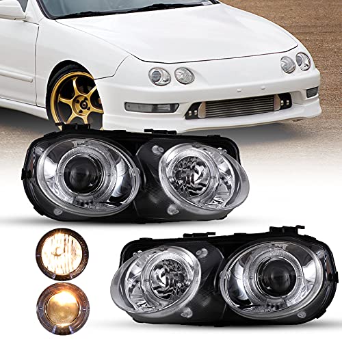 ROXX Halo Black Projector Headlights Compatible for 1998-2001 Acura Integra - color: Chrome Housing/Clear Lens