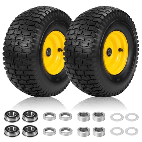 2 Pcs 15x6.00-6 Tubeless Lawn Mower Tire and Wheel with 3/4" &5/8" Bearings - size: 2 Pcs 15x6.00-6 Tubeless