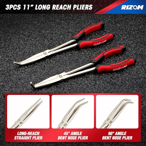Rizom 3-Piece Long Needle Nose Plier Set, 11'' 90° & 45° Bent Nose Pliers - size: 3PCS-1