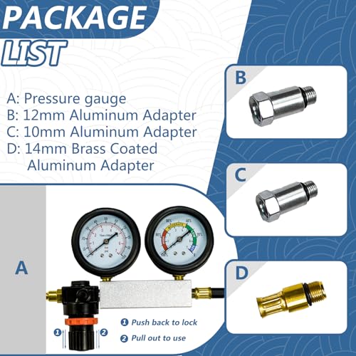 Cylinder Leak Down Tester Kit Compression Leakdown Detector Leakage Test Set for Gasoline Engine Leak Detection Tester Kit Dual Pressure Gauges