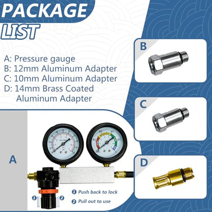 Cylinder Leak Down Tester Kit Compression Leakdown Detector Leakage Test Set for Gasoline Engine Leak Detection Tester Kit Dual Pressure Gauges