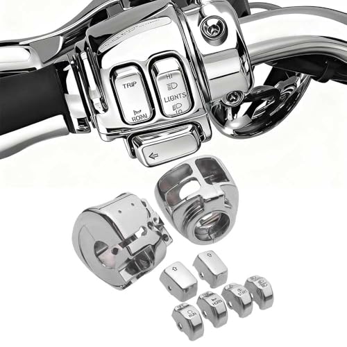 Motorcycle Handlebar Switch Housing Cover w/Button Caps Kit Fit for Harley 2014-2022 XL, 2012-2017 Dyna and 2012-2015 Softail (Chrome) - color: Chrome