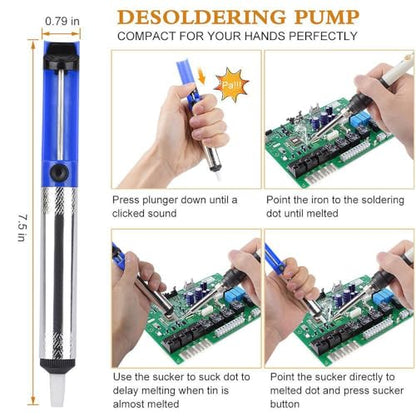 Soldering Iron Kit with Digital Multimeter,60W 110V Adjustable Temperature,5 Tips, Desoldering Pump, Wire Stripper,Carry Case-Electric Soldering Set for Electronics Repair,PCB,Arduino,DIY