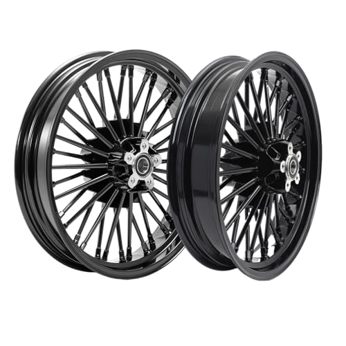 TOFR 18x3.5 18x3.5 Fat Spoke Wheels Set For Harley Softail Choppers 00-22 - color: Gloss Black, size: Front:18x3.5 Rear:18x3.5