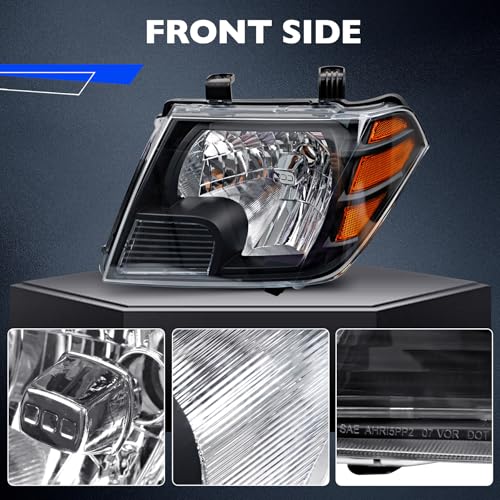 Headlights Compatible with 2009-2020 Nissan Frontier Left and Right Side - size: 09-20 Frontier Black