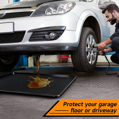 Oil Drain Pan,35" x 24" Large Oil Drip Tray for Under Car with No Splatter Pad, Leak-Proof Garage to Keep Floor Clean, Reusable Automotive Fluid Change Tray (2 PCS) - size: 2 PCS