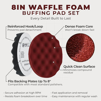 TCP Global Professional 3 Pad Buffing and Polishing Kit with 8" Waffle Foam