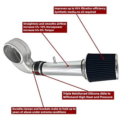 3.5-Inch Cold Air Intake Kit with Filter 1988-1995 Compatible for Chevrolet GMC C/K/R/V C1500 C2500 C3500 K1500 K2500 K3500 for Suburban 1500 2500 4.3L V6 5.0L 5.7L V8 (Silver Tube & Black FIlter) - style: Silver Tube & Black FIlter