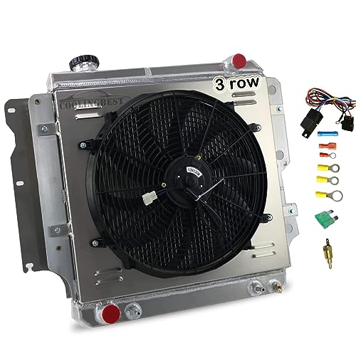 Aluminum Radiator 3 Row for 1987-2006 Jeep Wrangler YJ TJ Unlimited 2.4 2.5 4.0 4.2 L6 L4 GAS, Radiators+16''Electric Fan Shroud+Relay 1988 1989 1990 1991 1992 1993 - size: 3 row radiator with fan and shroud