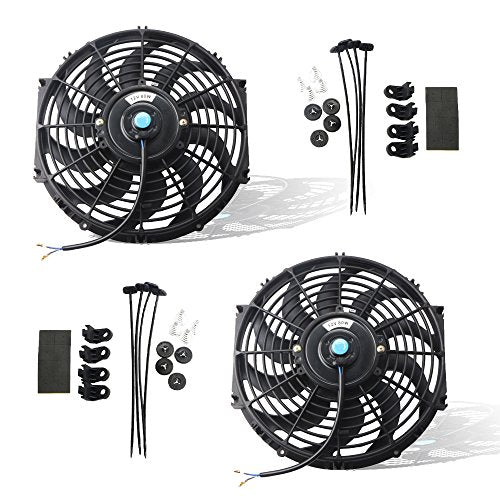 MOSTPLUS Black Universal Electric Radiator Slim Fan Push/Pull 12V + Mounting Kit (12 Inch) Set of 2 - size: 12 Inch, style: Modern