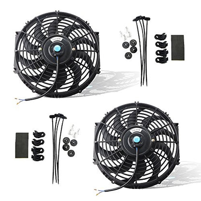 MOSTPLUS Black Universal Electric Radiator Slim Fan Push/Pull 12V + Mounting Kit (12 Inch) Set of 2 - size: 12 Inch, style: Modern