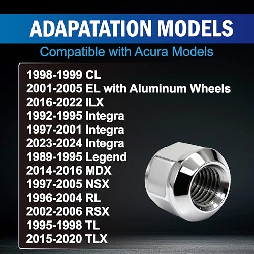 M12-1.50 Wheel Lug Nuts Direct fit for Multiple Honda CR-V CR-Z CRX Civic Accord Fit Insight Element Prelude S2000 Wagovan & Acura CL EL RL TL ILX MDX NSX RSX TLX Legend, 20-PC Set