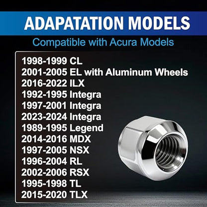 M12-1.50 Wheel Lug Nuts Direct fit for Multiple Honda CR-V CR-Z CRX Civic Accord Fit Insight Element Prelude S2000 Wagovan & Acura CL EL RL TL ILX MDX NSX RSX TLX Legend, 20-PC Set