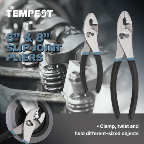 TEMPEST 7-Piece Utility Pliers Set – 8" Groove Joint Plier, 8"/6" Slip Joint, 7" Linesman, 6" Diagonal, 6" & Mini Long Nose, Carbon Steel, Anti-Slip Double-Dipped Handle for Home, DIY, Automotive
