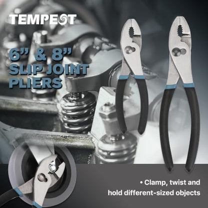 TEMPEST 7-Piece Utility Pliers Set – 8" Groove Joint Plier, 8"/6" Slip Joint, 7" Linesman, 6" Diagonal, 6" & Mini Long Nose, Carbon Steel, Anti-Slip Double-Dipped Handle for Home, DIY, Automotive