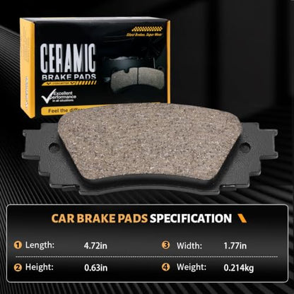 D1879 Rear Ceramic Brake Pads Kit Fit For Lexus ES250 2021-2025, For ES300h 2019-2025, For ES350 2019-2025, For RX350 2016-2022, For RX350L 2018-2022, For RX450h - size: HZ1879