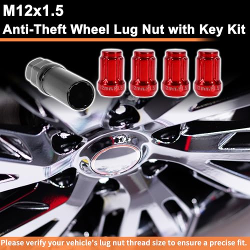 M12x1.5 Wheel Locking Nut with 1 Socket Key for Honda for Toyota Anti-Theft Tyre Tire Lock Nuts Removal Tool Red 1 Set - color: Red