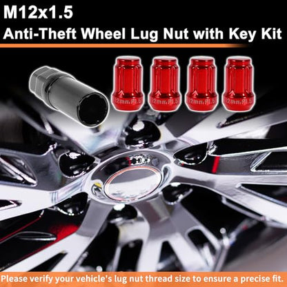 M12x1.5 Wheel Locking Nut with 1 Socket Key for Honda for Toyota Anti-Theft Tyre Tire Lock Nuts Removal Tool Red 1 Set - color: Red