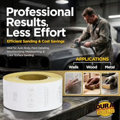 Dura-Gold Gold PSA Longboard Sandpaper, 150 Grit, 20 Yard Roll, 2-3/4" Wide - size: 150-Grit