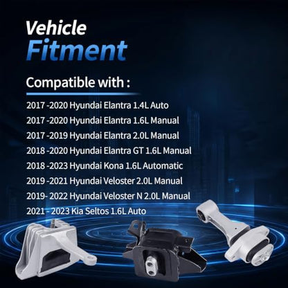 Engine Motor Mount Fits 2021-2023 Kia Seltos 1.6L Auto, 2017-2020 Elantra - size: 2017 -2019 Elantra 2.0L
