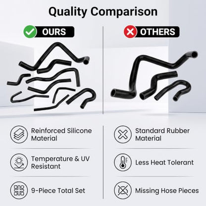 9pcs Silicone Auto Radiator Hose Kit, Coolant Pipe Car Radiator Hoses for D15 D16 SOHC EG/EK 1992-2000 (Black)