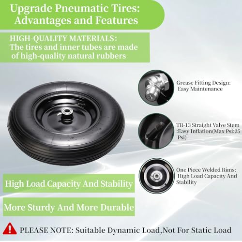RRQ 4.80/4.00-8 Tire and Wheel, 16" Pneumatic Wheelbarrow Tires, 2 Pack