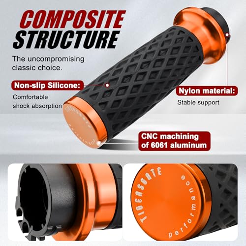 Orange 1" Silicone Cable Throttle Grips with End Cap for Harley - color: Orange