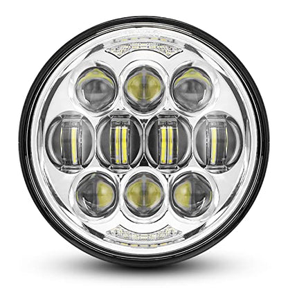 DOT Approved 80W 5-3/4" 5.75" Round LED Projection Headlight Compatible with Dyna Street Bob Super Wide Glide Low Rider Night Rod Train Softail Deuce Custom Sportster Iron 883,Silver - color: silver