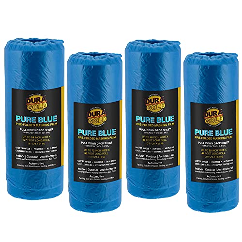 Dura-Gold Pure Blue Pre-Folded Masking Film, (4 Pack of 24, 48", 72", 95") - size: 24, 48, 72, 95-inch