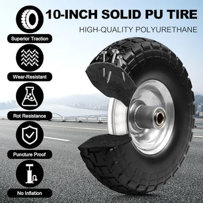 Storystore 2-Pack 4.10/3.50-4 Tire and Wheel - 10 Inch Solid Rubber Tire Wheels with 5/8" Bearings, 2.2" Offset Hub for Hand Truck, Trolley Dolly, Garden Cart and Wheelbarrow - size: 10Inch / 2Pack / Silver