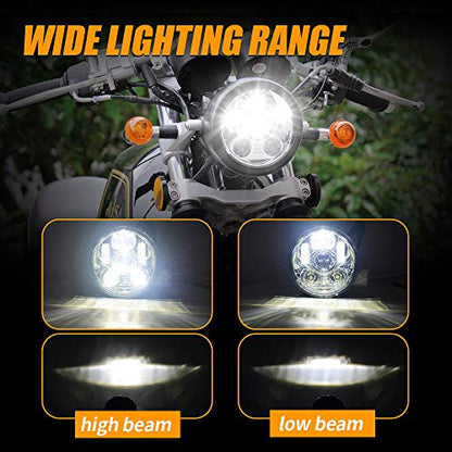 5.75 Inch Chrome LED Headlight Fits Harley Sportster, Dyna & Softail - color: 5.75-Chrome
