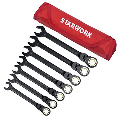 STARWORK TRUE MECHANIC™ 7-Piece 2-in-1 Flex-Head Ratcheting Wrench Set with Rolling Pouch, 120-Tooth, SAE&Metric - size: 7-Piece 120-Tooth Flex-Head