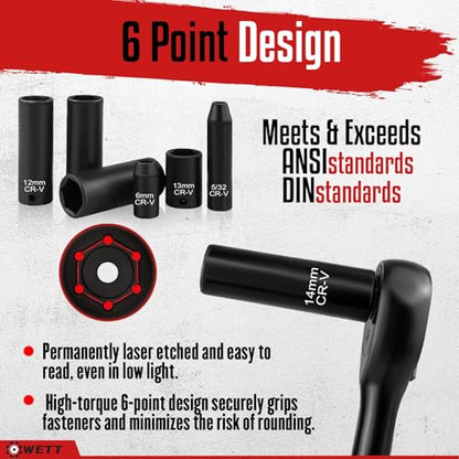 WETT 1/4" Drive Impact Socket Set, 55 Piece, SAE/Metric, Deep/Shallow, Cr-V Steel, 6 Point, (5/32"-9/16", 4-15mm) Sockets with Ratchet Handle, Extension bar, Adapter and Universal Joint - size: 55pcs 1/4" Socket (SAE/Metric, Deep/Shallow)