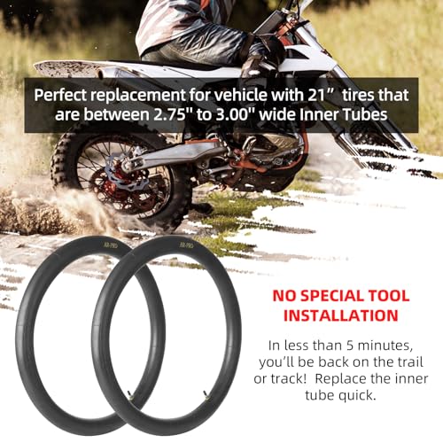 2.75/3.00-21” Replacement Inner Tube 80/100-21(300/325-21) with TR4 Staight Valve Stem, Fits Motorcycle with 21'' Tires (2-Pack) - Made from Heavy Duty, Thick Premium Rubber - size: 2.75/3.00-21", TR4 Valve
