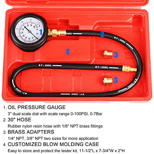 JIFETOR Oil Pressure Tester Kit Professional Engine Diagnostic Test Tool