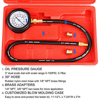 JIFETOR Oil Pressure Tester Kit Professional Engine Diagnostic Test Tool