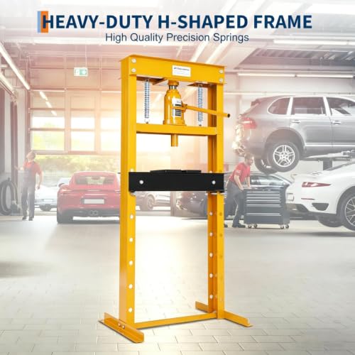 Heavy Duty 20 Ton Hydraulic H-Frame Shop Press, Adjustable Height - color: Yellow | with dust cover | 20T