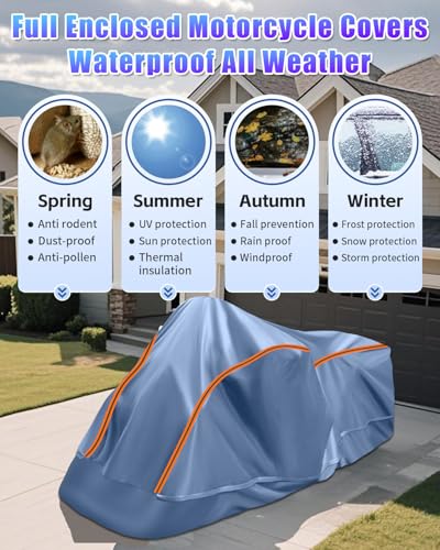 Full Enclosed Motorcycle Cover Waterproof Outdoor Length up to 108" - size: 3.(3XL) 108"L x 45"W x 59"H