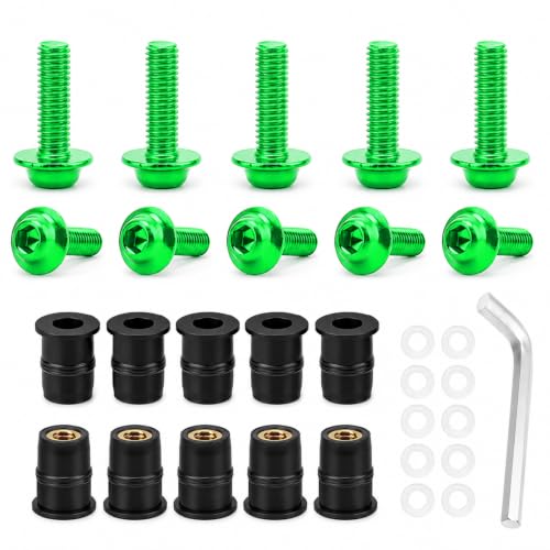 10PCS Motorcycle Windshield Bolt Kit, M5 Motorbike Fairing Bolts Nuts (Green) - color: Green