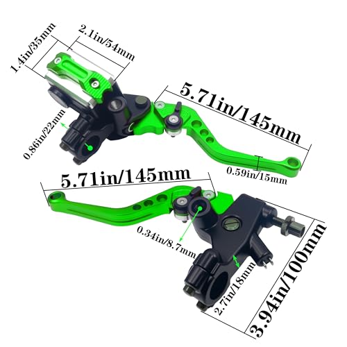 Universal Motorcycle 7/8" 22mm Handlebar Brake Master Cylinder Clutch Lever CNC Left & Right Set Compatible with Honda Kawasaki Suzuki Yamaha（ Piston Diameter 12.7mm (Green) - color: Green