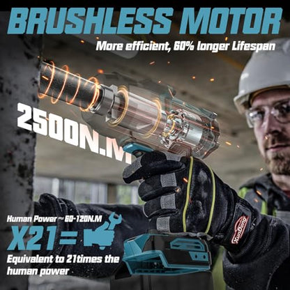 Cordless Impact Wrench 3/4" Compatible with Makita 18V Battery, 1850Ft-lbs(2500N.m) High Torque Impact Gun Heavy Duty, Brushless Electric Power Impact Driver with 4 Speed Modes & LED Work Light - size: 3/4" 2500NM Compatible with Makita
