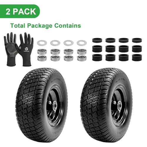 11x4.00-5 Flat Free Lawn Mower Tires and Wheel,Zero Turn Lawn Mower Replacement Tires,11x4-5 Solid Tractor Turf Tire with 3.4" Centered Hub, 3/4" & 5/8" & 1/2" Bushings (2-Pack) - size: 11x4-5 Flat Free Tire(Black Rim)
