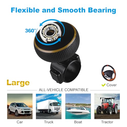 Hypersonic Steering Wheel Knob Spinner - Large Non-Slip Suicide Knob with Bearing, Steering Wheel Accessories Effortless Driving - Ideal for Drivers - color: Gold