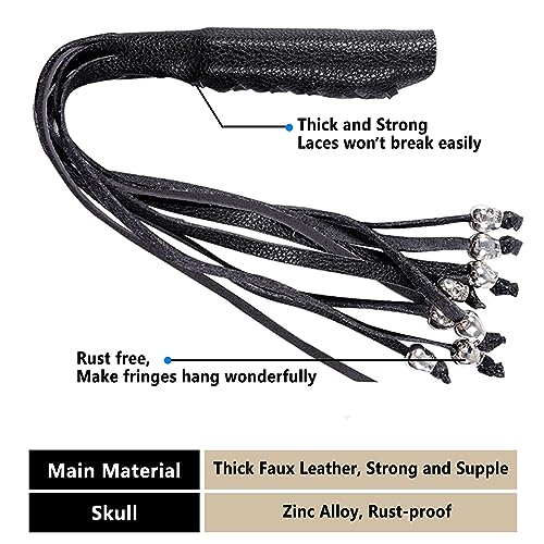 2 PCS Faux Leather Motorcycle Lever Covers with Fringes, Motorcycle Brake Clutch Lever Covers Grip Tassels Motorcycle Handlebar Handle Grip Covers, Fringed Leather Lever Covers Wraps with Skulls - color: Black & Black Laces*1 & Black Laces*1
