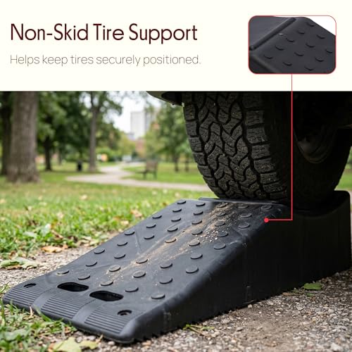 Pyle 1Piece Vehicle Ramp | 20000 lb Capacity Vehicle Ramp for Trucks, SUVs and RVs with 5.5 Inch Lift and Anti-Slip Textured Surface | Car Ramps for Oil Changes, Lightweight with Handle, Black