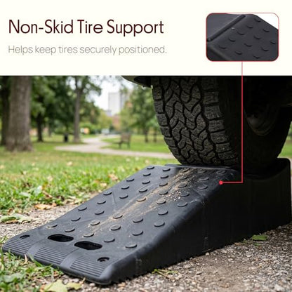 Pyle 1Piece Vehicle Ramp | 20000 lb Capacity Vehicle Ramp for Trucks, SUVs and RVs with 5.5 Inch Lift and Anti-Slip Textured Surface | Car Ramps for Oil Changes, Lightweight with Handle, Black